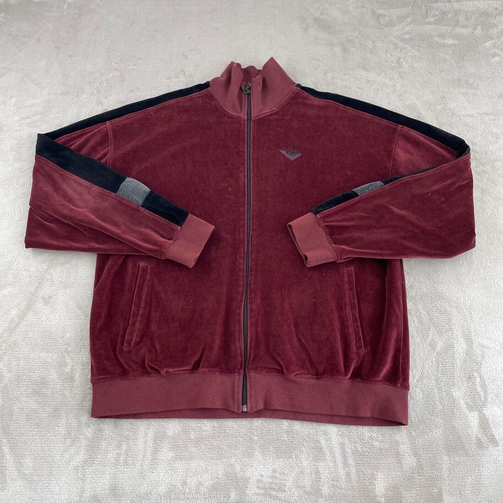 Vintage Pony‎ Velour Track Jacket Men XL Burgundy Full Zip Mock Neck Long Sleeve